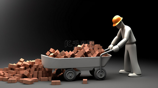 用独轮车运送砖块的雕刻工人