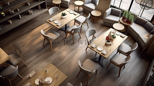 客厅毛坯房背景图片_咖啡馆或餐厅用餐空间的空中 3D 渲染