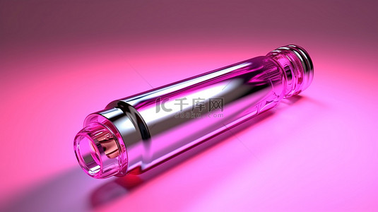 玫瑰空景背景图片_玻璃管落入带开口的金属粉红色液体瓶中的 3D 渲染