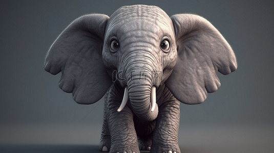 可爱的大象在 3D 渲染中栩栩如生