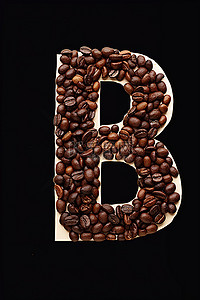 黑色b背景图片_白色背景上由咖啡豆制成的黑色字母 b