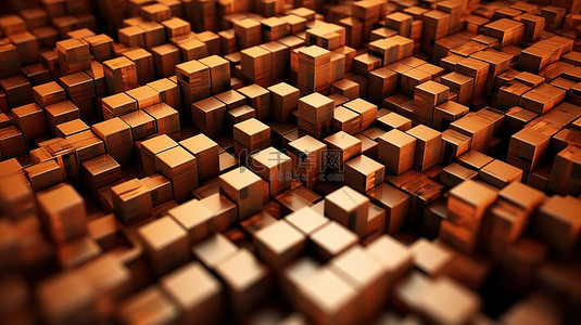 棕色褐色设计背景图片_水平方向棕色 3D 立方体中挤压块的抽象背景