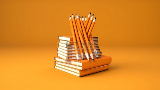 毕业生应届生简历背景图片_橙色主题教育理念3D书籍和铅笔