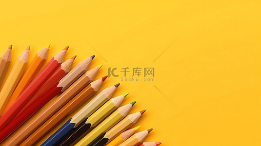 彩色铅笔的 3D 渲染创建充满活力的黄色背景
