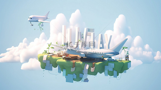 飞机空中背景图片_一架微型飞机在天空中写下“旅行”的生动插图激发了夏季度假世界之旅和难忘旅程的想法