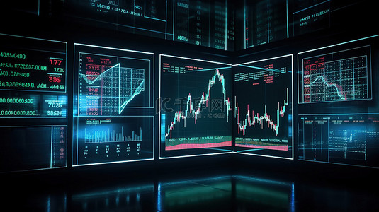 投资数据背景图片_未来界面显示证券交易所交易数据的 3d 渲染