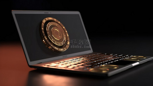 返利ico背景图片_笔记本电脑的 3D 渲染显示令人兴奋的初始代币发行