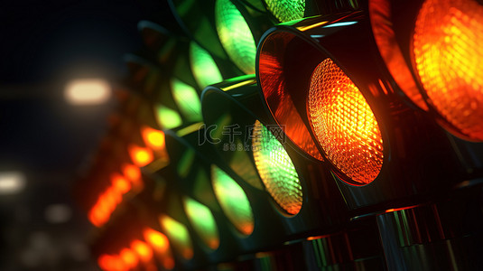 智能交通灯控背景图片_小插图背景的 3D 插图与交通灯的特写视图