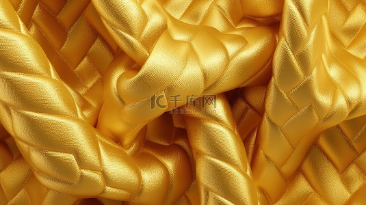 波浪织物纹理背景背景图片_闪闪发光的金色织物纹理背景的 3d 渲染