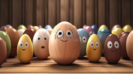 端午节快乐字体背景图片_高架复活节彩蛋是一个木蛋，在 3D 渲染中在复活节快乐概念中脱颖而出