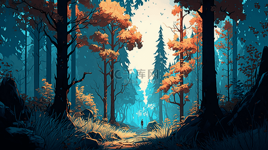 森林夜幕插画背景