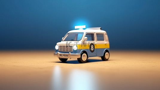 地面卡通警车模型的简约 3D 渲染