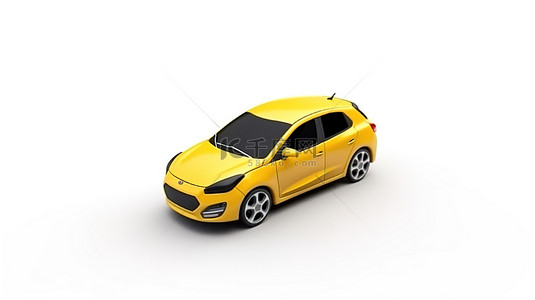 黄色车背景背景图片_时尚的混合黄色汽车，白色背景上有阴影，以 3D 渲染