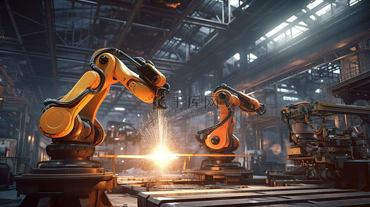 机器人工厂背景图片_机器人自动化技术人员在 3D 渲染中控制工厂运营