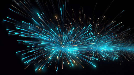 抽象霓虹灯 3d 渲染中闪闪发光的蓝色烟花