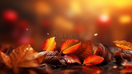令人惊叹的 3D 渲染秋天树叶背景