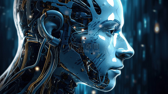 未来机器人艺术人工智能系统与美术之间协同作用的 3D 插图
