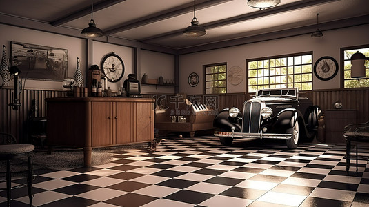 家居包背景图片_以 3d 呈现的老式车库房间的内部