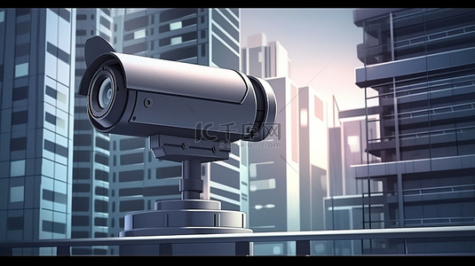 粮仓监控系统背景图片_带有 3d 渲染安全摄像头或闭路电视的城市景观背景