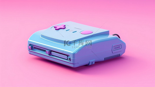 粉红色背景上蓝色阴影的老式便携式游戏机 3D 模型