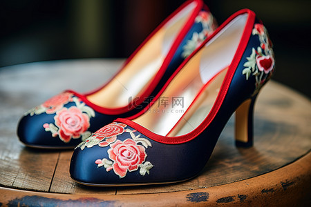 刺绣文化背景图片_香港婚鞋风尘绣红蓝