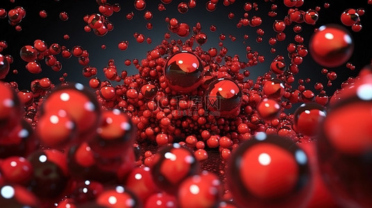 混沌球体和虚空中飞行粒子的充满活力的深红色 3D 渲染
