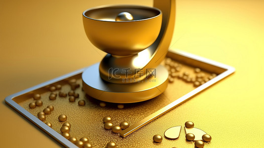 哑光金背景图片_哑光板社交媒体 3d 渲染上的金色搅拌机图标闪亮符号