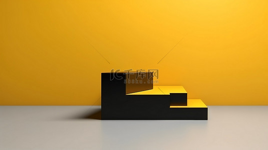 黄色活力背景背景图片_充满活力的黄色抽象背景上空白黑色讲台的 3d 插图