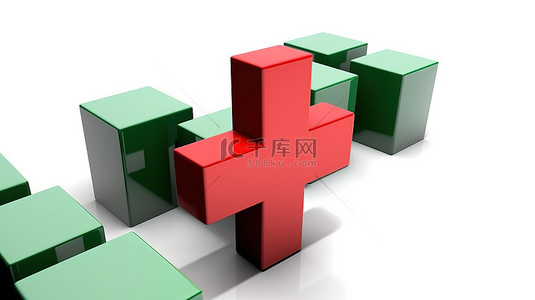 logo交叉背景图片_带有绿色复选标记和红十字标志的白色背景的 3d 插图