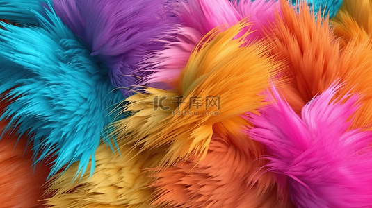 彩色多色背景图片_3D 抽象插图中充满活力且错综复杂的多色毛皮绒毛