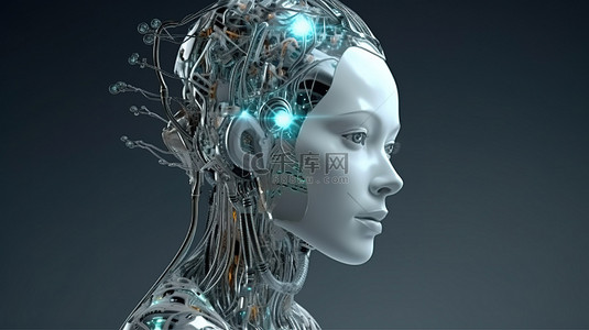 利用人工智能 3D 渲染机器人头生成数字接口