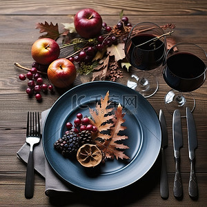 棕色木材制成的木桌上的晚宴用餐具