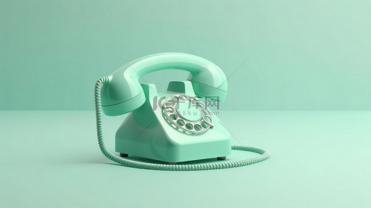 浅蓝色背景上的 3D 渲染绿色电话图标中的简约电话呼叫符号插图
