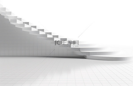栏杆组件背景图片_白色和灰色堆叠的砖台阶和栏杆隔离在白色背景上