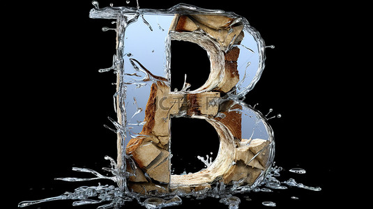 3d 渲染的字体 b 具有破裂和破损的外观