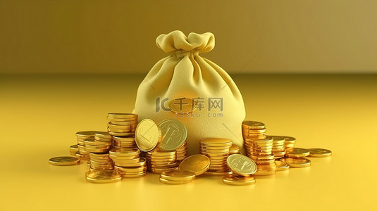 牛年背景图片_彩色背景上带有美元符号的金币袋的 3D 渲染