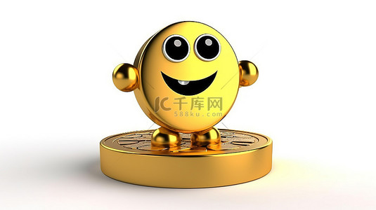 3D 渲染的人物吉祥物，带有抽象充电电池和白色背景上的金色忠诚计划奖金硬币