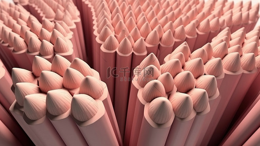 一簇 3d 形式的粉红色铅笔