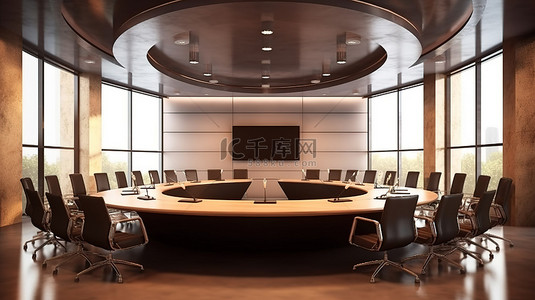 带会议桌的现代办公室会议室 3D 渲染