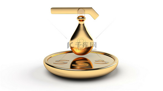 现代热水器在简单秤上平衡的 3D 渲染，背景中有金色美元符号