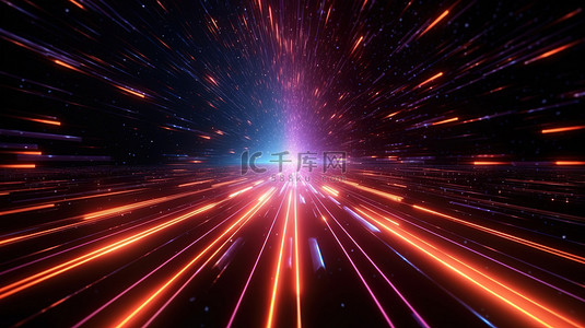 光效粒子动态背景图片_具有抽象光线的发光流星技术的令人惊叹的 3D 插图