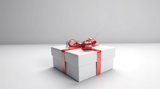 空白空间，配有 3D 渲染的白色礼品盒，饰有红丝带蝴蝶结