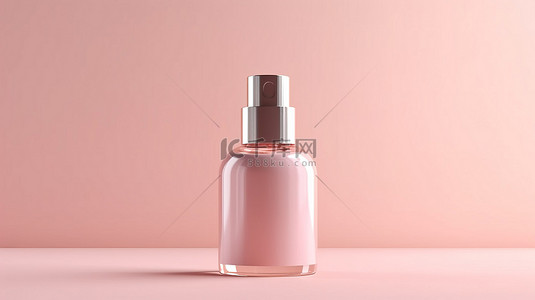 横幅美容背景图片_柔和的粉红色背景美容护肤血清瓶样机 3D 渲染令人惊叹的美容产品包装