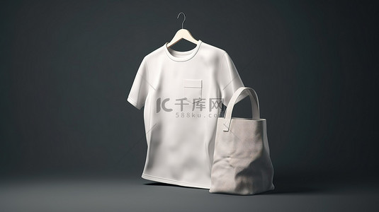 3D 插图中的白色 T 恤和购物袋