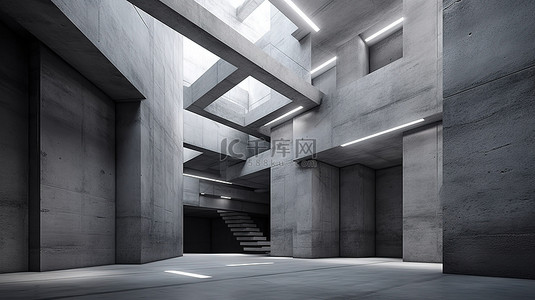 模块背景图片_3d 插图中的抽象具体建筑背景
