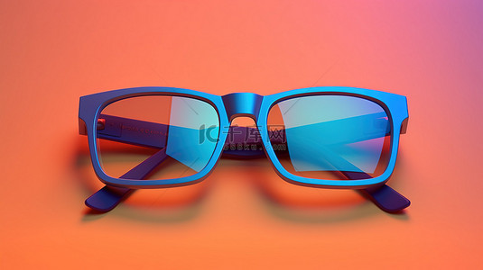 标题选项 1 从前顶角拍摄的粉红色背景上的蓝色和橙色 3D 眼镜的部分视图