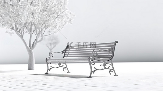 白色背景上公园长椅的 3d 渲染