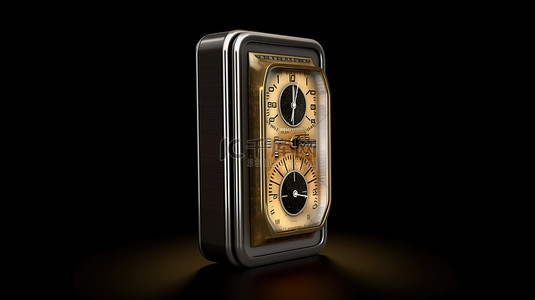 时钟背景复古背景图片_以 3d 数字渲染的时尚黑色背景上的复古风格钟表