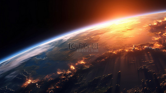 太空流星背景图片_从太空看到的日出时地球的 3d 渲染