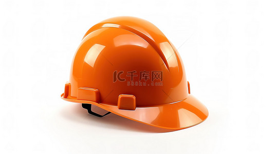 防护背景图片_3D 渲染白色背景，配有橙色塑料安全帽
